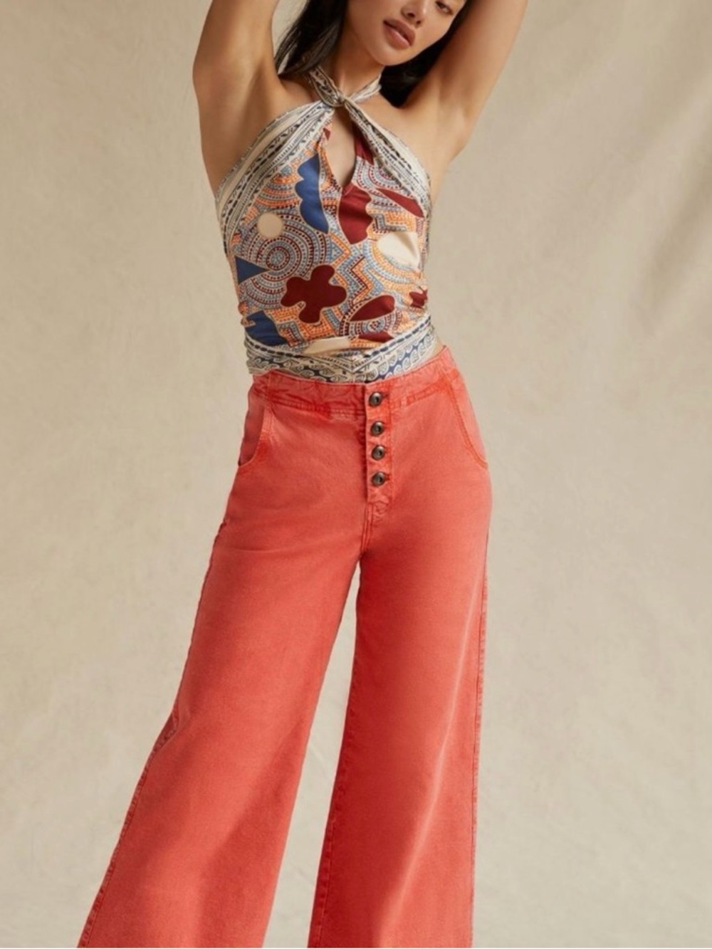 PILCRO by ANTHROPOLOGIE Sailor Wide Leg Pants in Coral - Picture 1 of 9